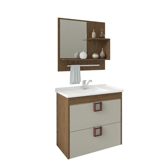 MGM ARMÁRIO LIRIO 59 CM C/ ESPELHEIRA - AMENDOA/OFF WHITE